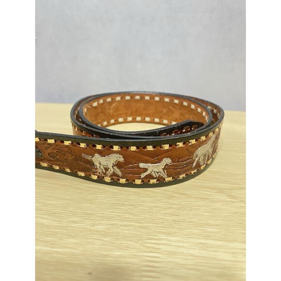 Vintage Western Buckle Horse Stallions Design Leather Belt & Solid Brass Size 40 - Picture 1 of 11